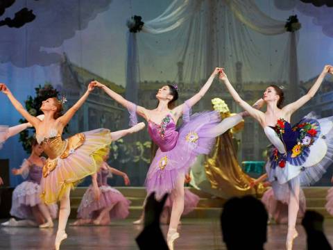 В роскошном дворцовом зале празднуют свадьбу принца Дезире и принцессы Авроры...