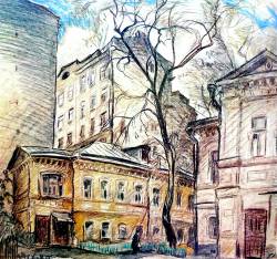Евгений Куманьков. Старая Москва. Двор на улице Чехова (1971)