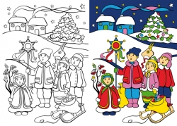 Колядка (раскраска с цветным образцом)